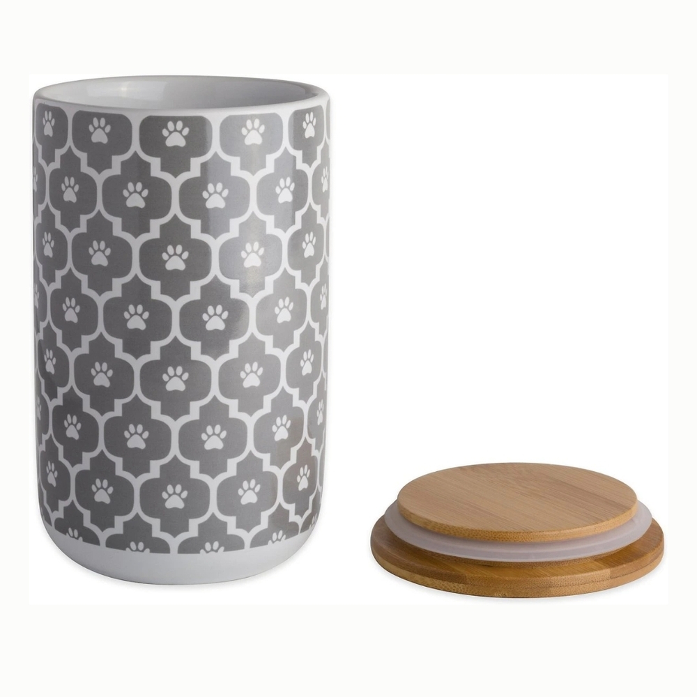 Gray Ceramic Dog Food Storage Canister